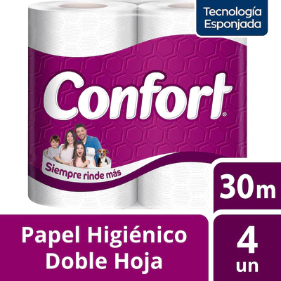 Confort Papel Higiénico Doble Hoja 4 Rollos 30 Metros